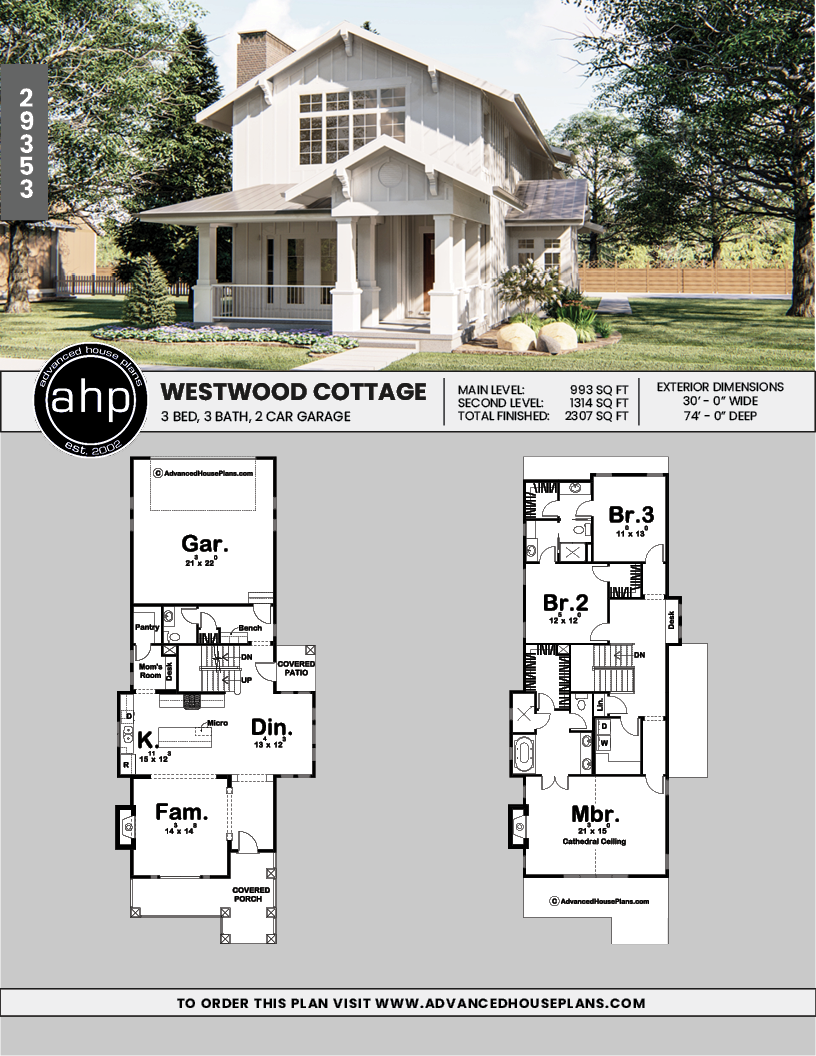 2 Story Craftsman House Plan Westwood Cottage