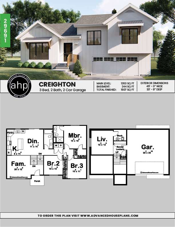 Split Level Modern  Farmhouse House  Plan  Creighton